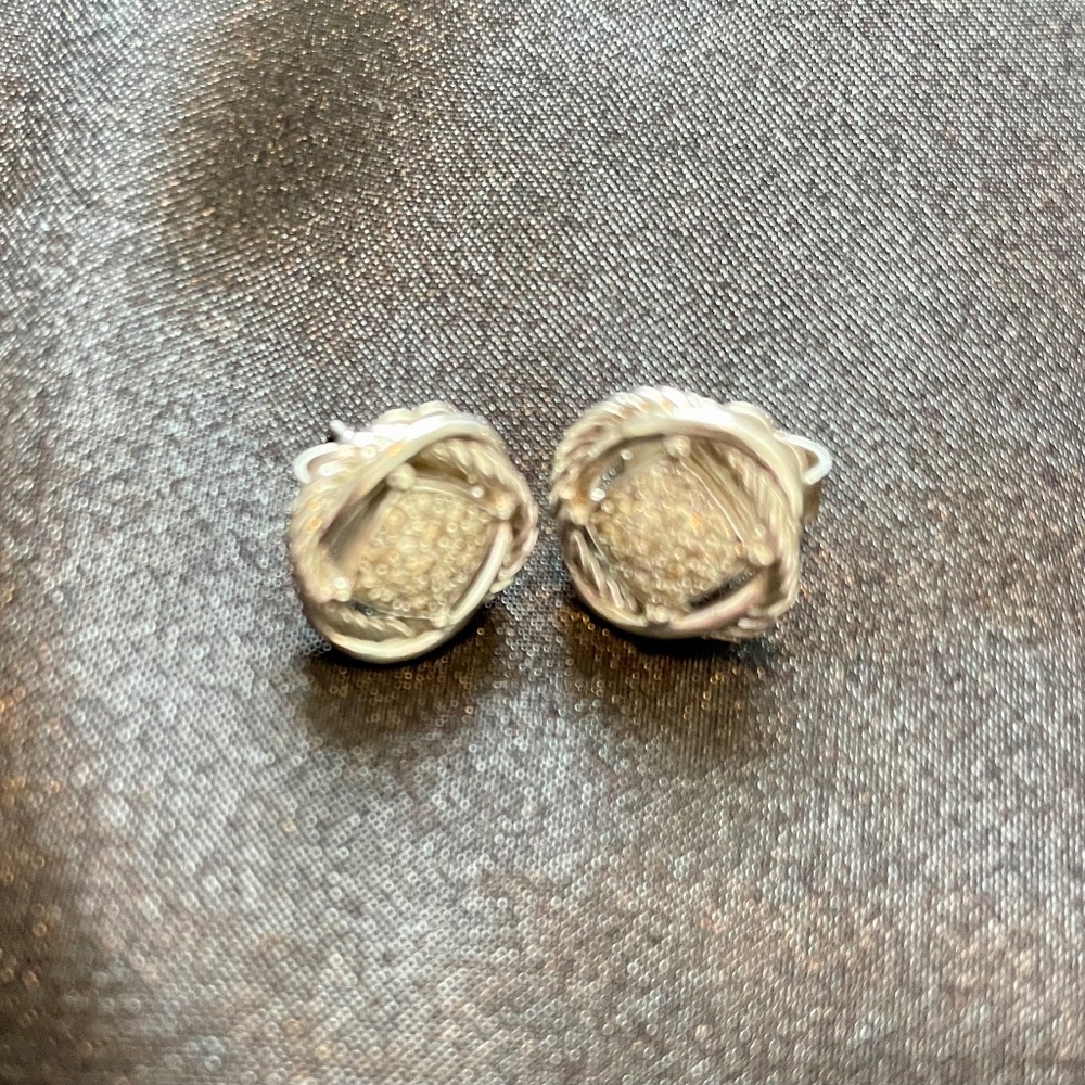 Infinity Stud Earrings Sterling Silver with Diamonds, 13mm